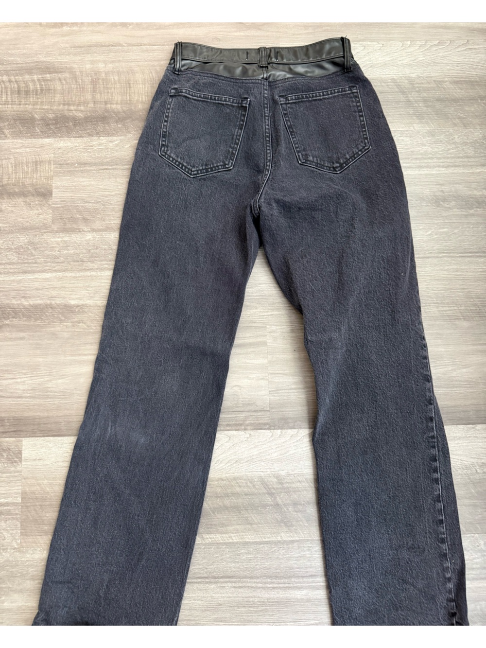 Abercrombie & Fitch Black Wide-Leg Jeans with Faux Leather Trim - Picture 2 of 4